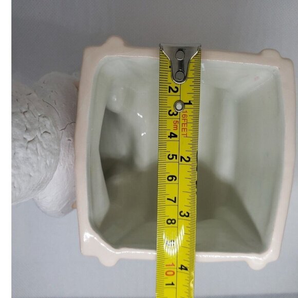 Vintage Planter Bunny Pulling Cart White Rabbit Ceramic Plant Accessory Easter - Picture 13 of 13